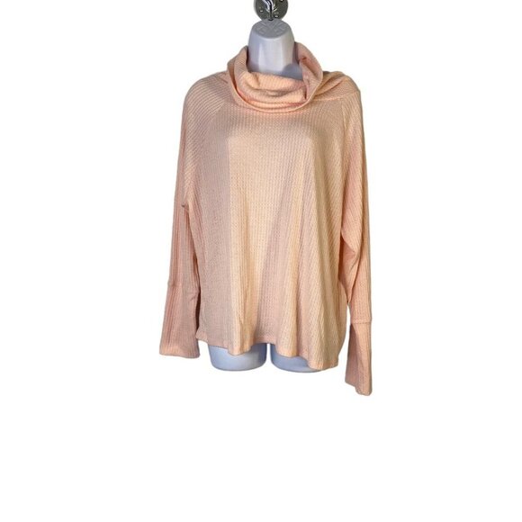 Bobeau Woman’s Blush Waffle Knit Thermal Pullover Cowl Neck Dolman Sleeve SZ L - Picture 2 of 7